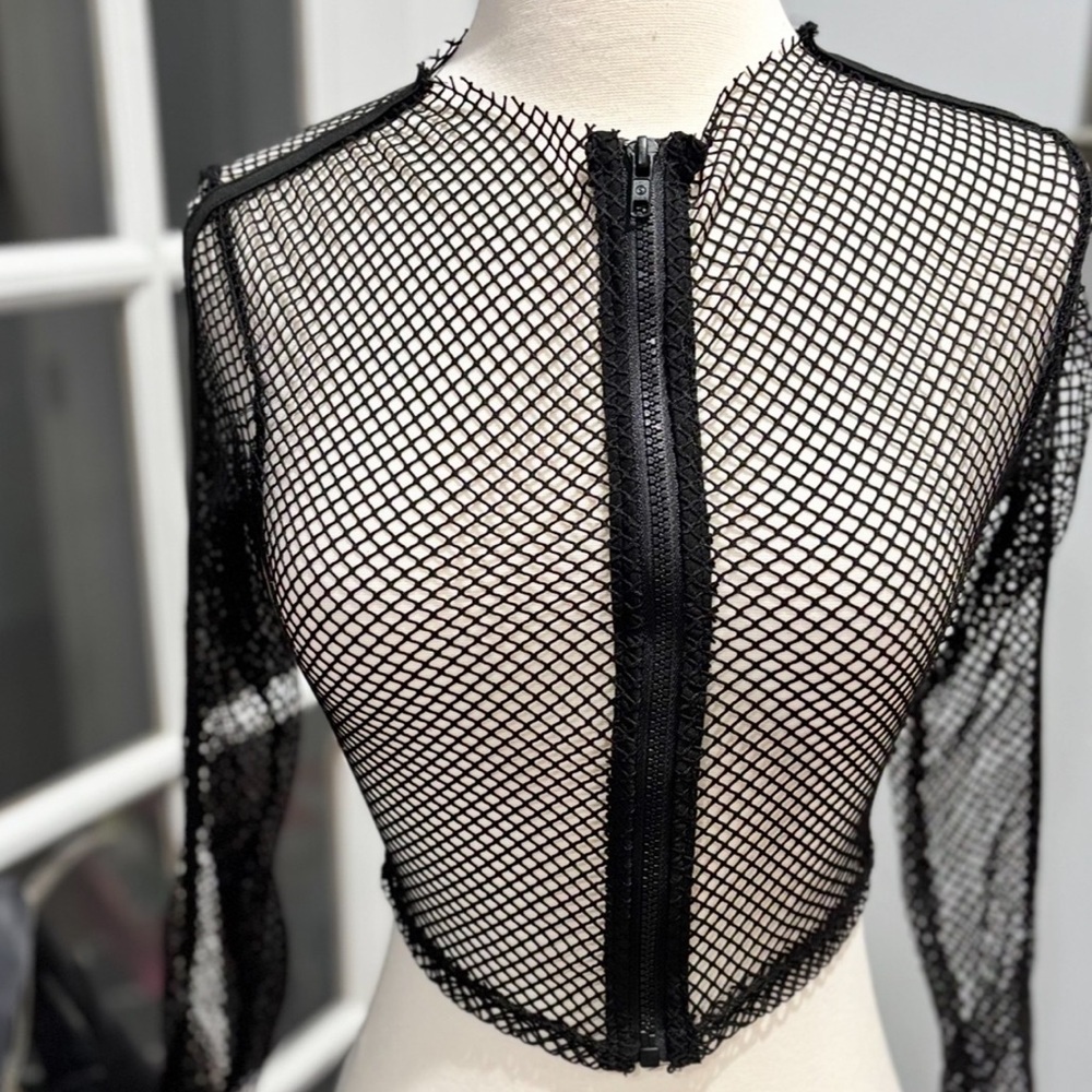 Black Mesh Fishnet Zio-up Top